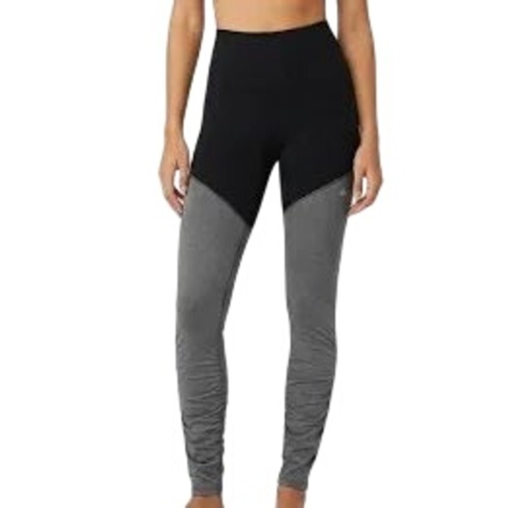 ALO Yoga Goddess Ribbed Leggings Black Gray Colorblock Ruched High Rise Size M